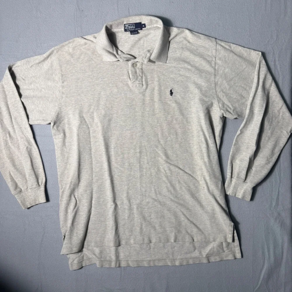 Polo Ralph Lauren Mens‎ XL Long Sleeve Polo Shirt Heather Grey Cotton Pique Logo